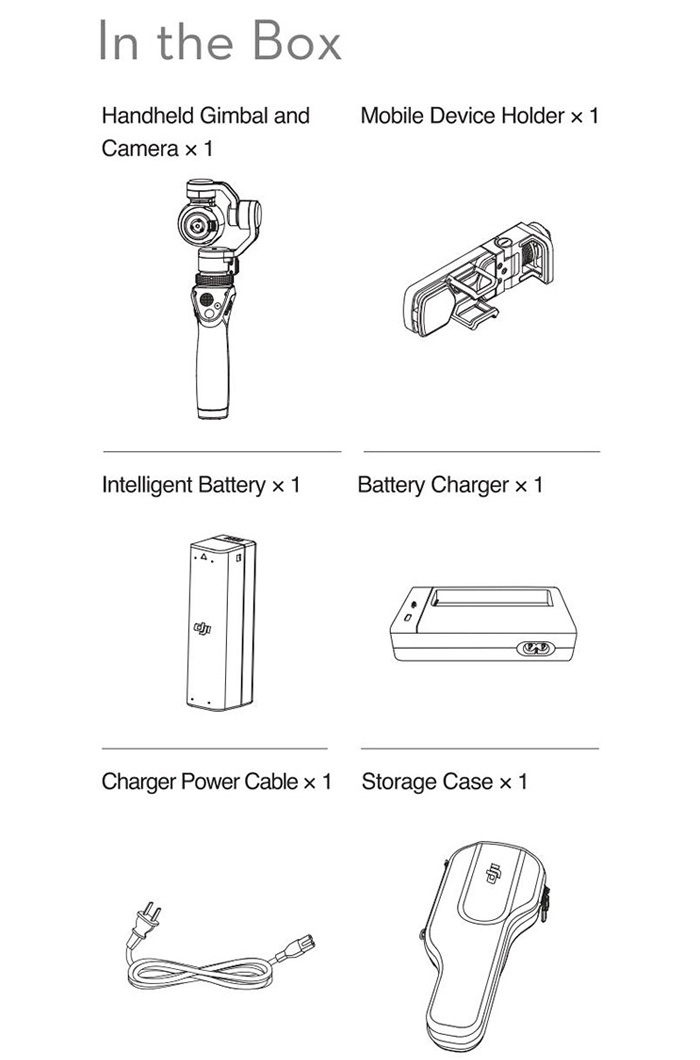 Dettaglio contenuto confezione DJI Osmo