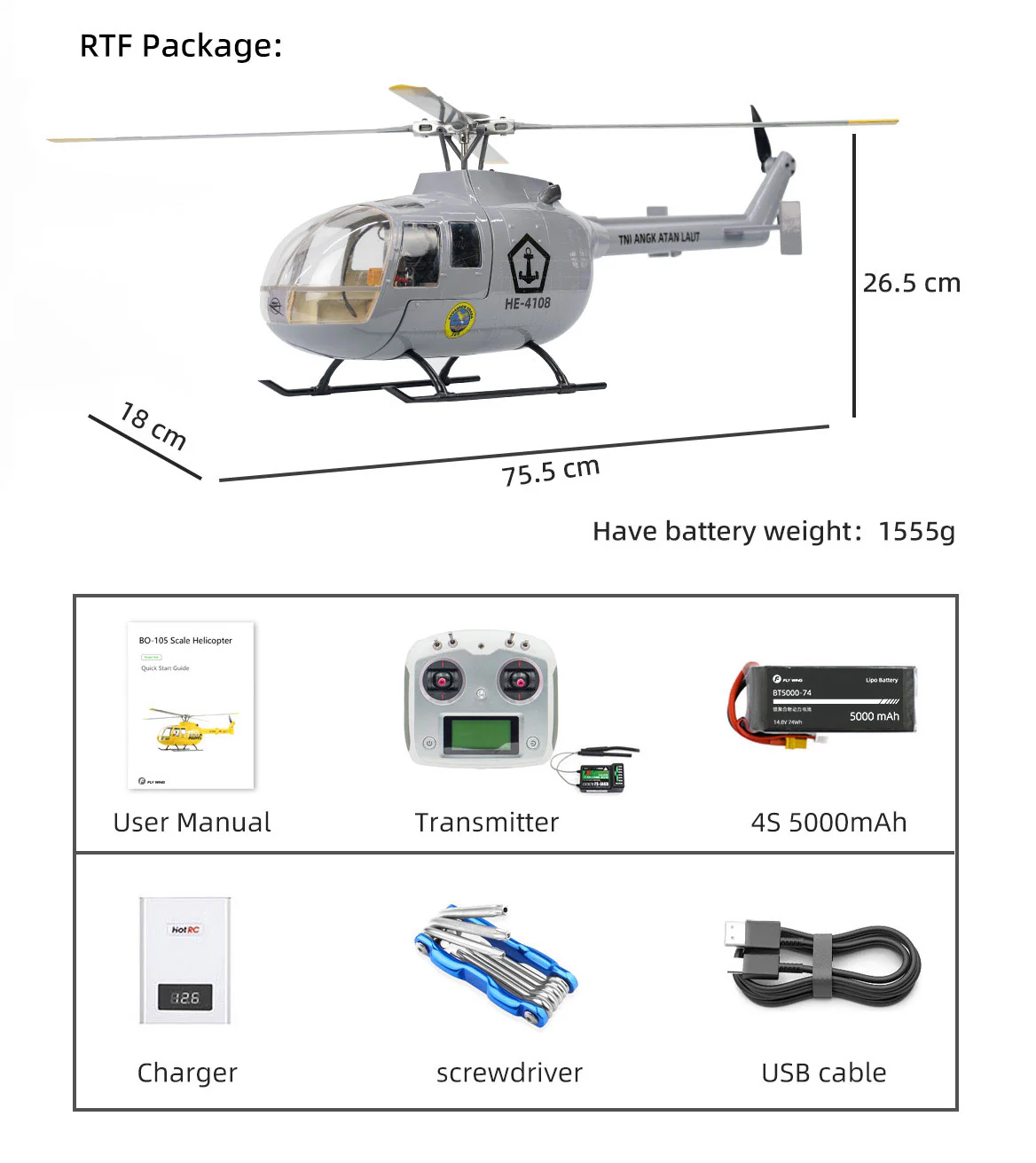 FlyWing BO-105 Grey